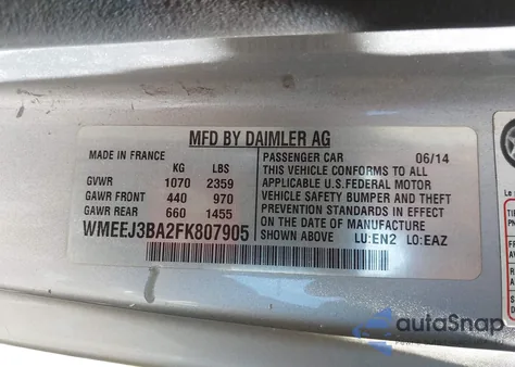 2015 Smart Fortwo Pure из США, поврежденный, VIN WMEEJ3BA2FK807905